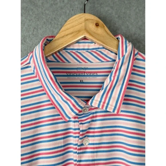 Vineyard Vines Polo Shirt XL Pink Blue Stripe Short Sleeve Mens - Picture 4 of 11